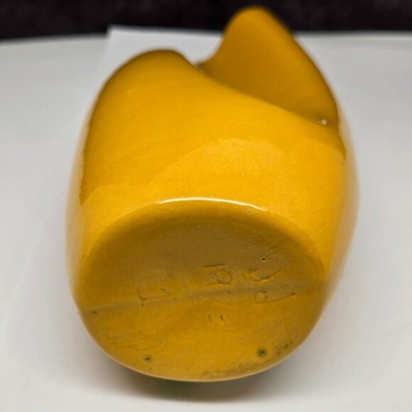 Yellow Ceramic Vase with Hand Painted Dogwood Flowers, 1973, Modern, 7.5" Tall - Picture 7 of 8